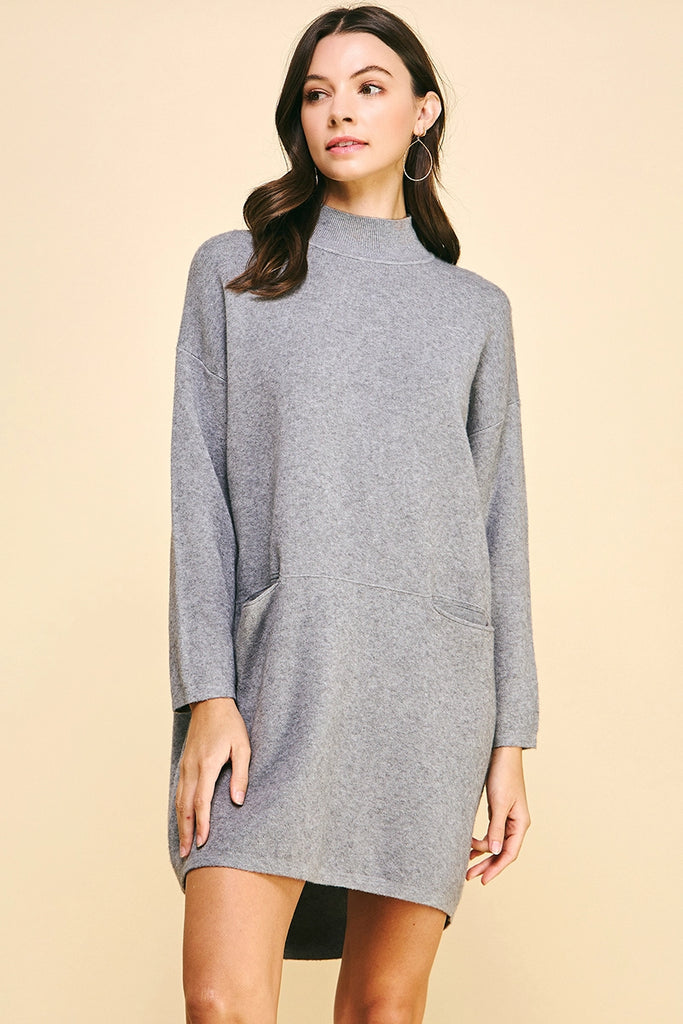 Mock Neck Sweater Dress - Grey