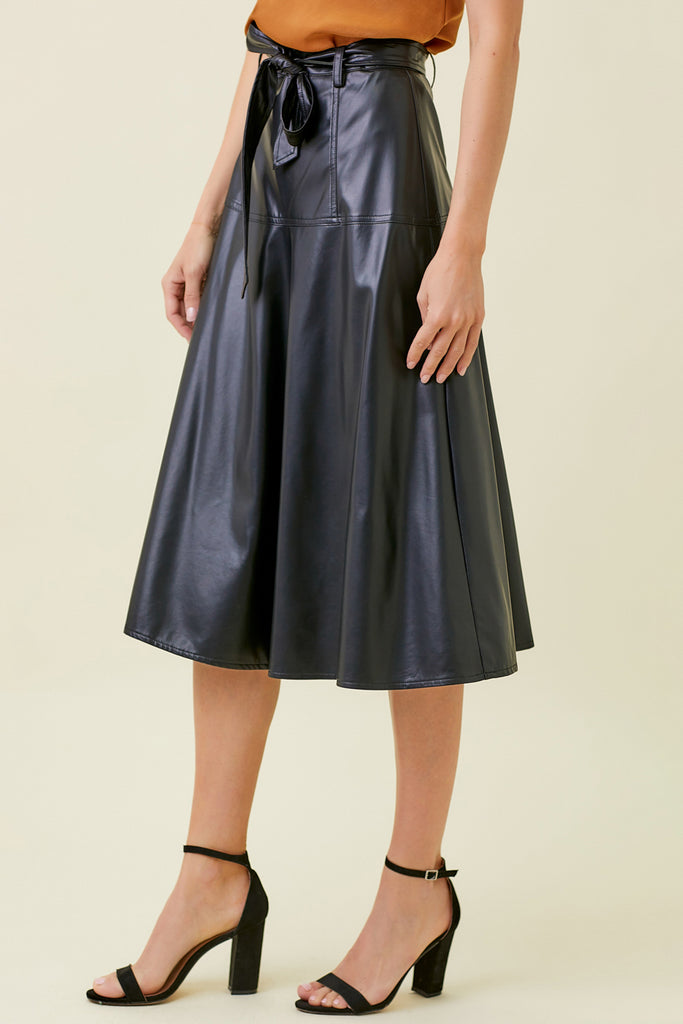 Leather Midi Flare Skirt