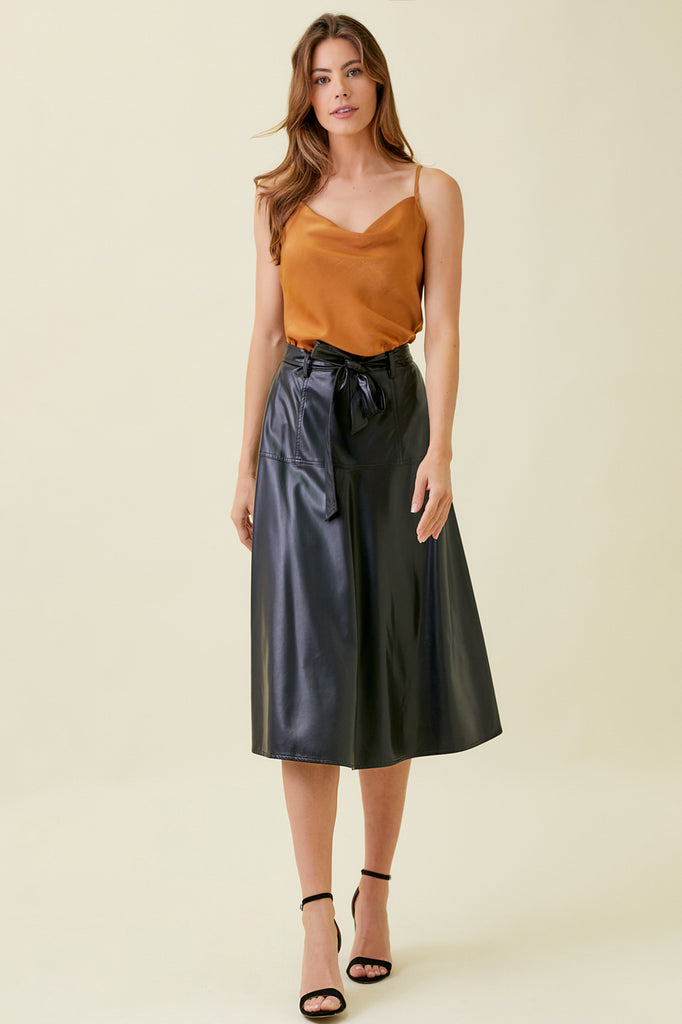 Leather Midi Flare Skirt