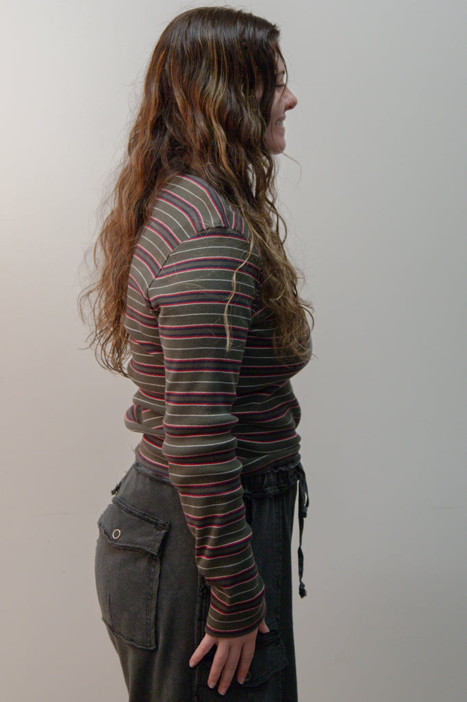 Green Striped Ribbed Long Sleeve