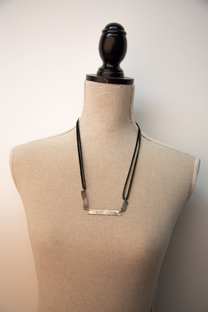 Bohemian Blu | Gemstone Bar Leather Necklace