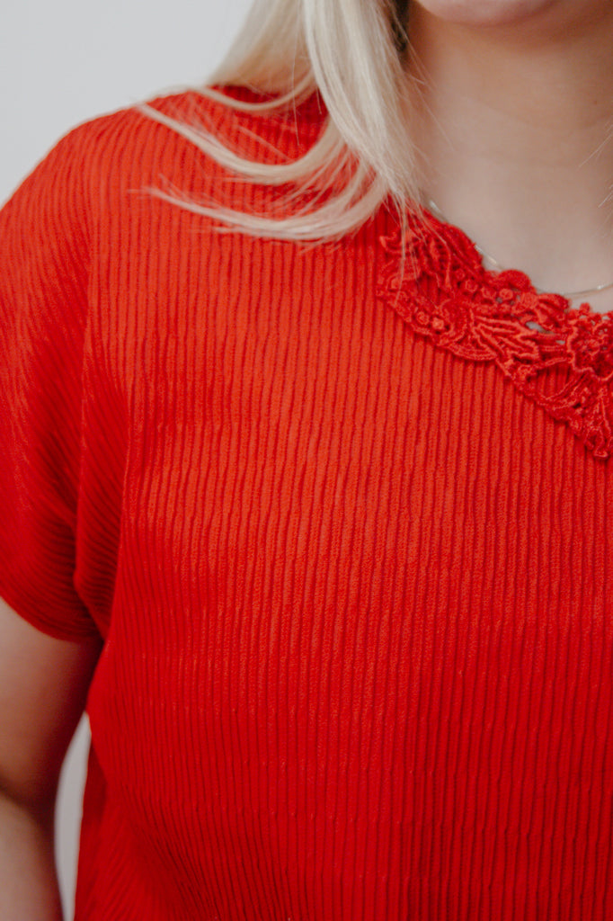 Red Lace Neck Top