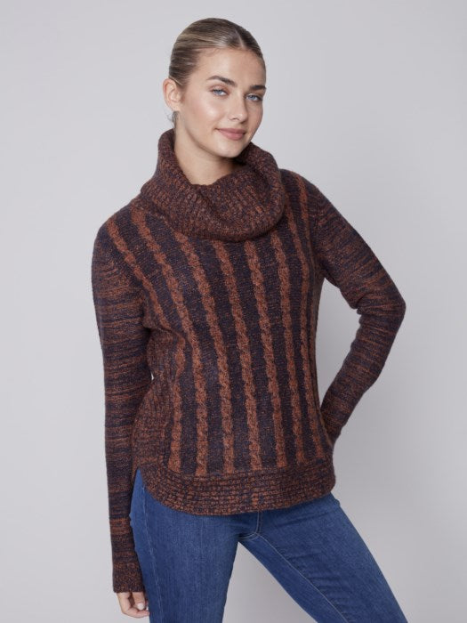 Charlie B | Two-Toned Cable Knit Cowl Neck Sweater
