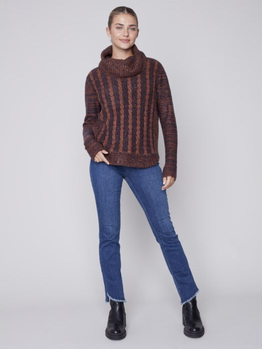 Charlie B | Two-Toned Cable Knit Cowl Neck Sweater