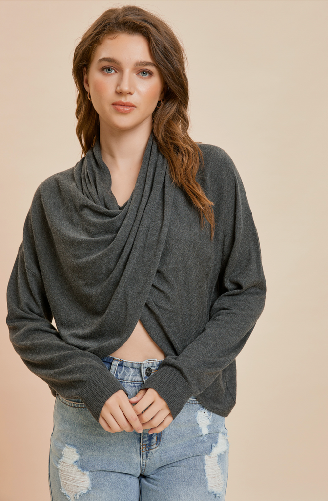 Crossover Cowl Sweater - Charcoal