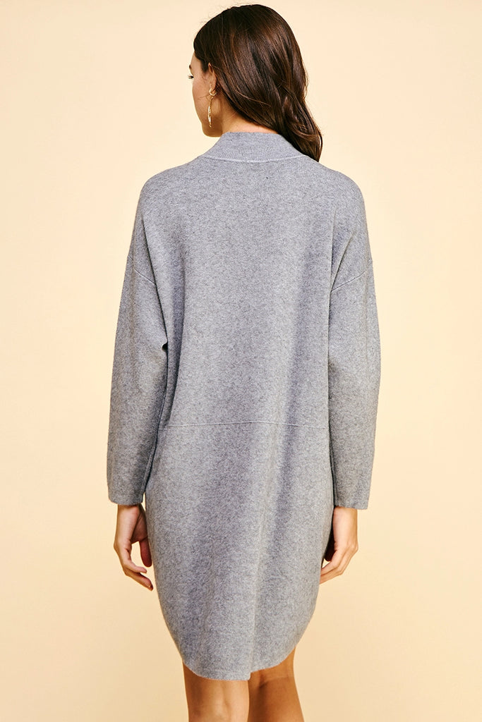 Mock Neck Sweater Dress - Grey