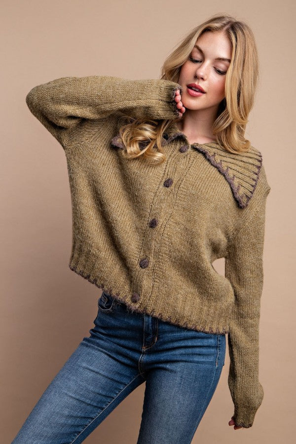 Button Down Sweater - Olive