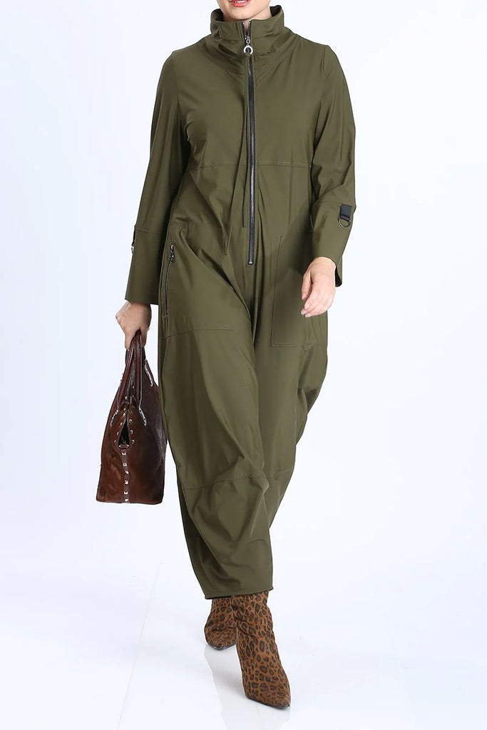 IC Collection | Zip-Up Front Cropped Long Sleeve Jumpsuit - Olive