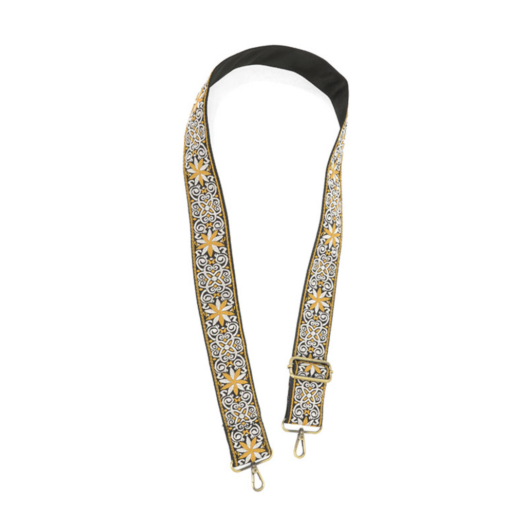 Black & Yellow Star Medallion Embroidered Guitar Strap