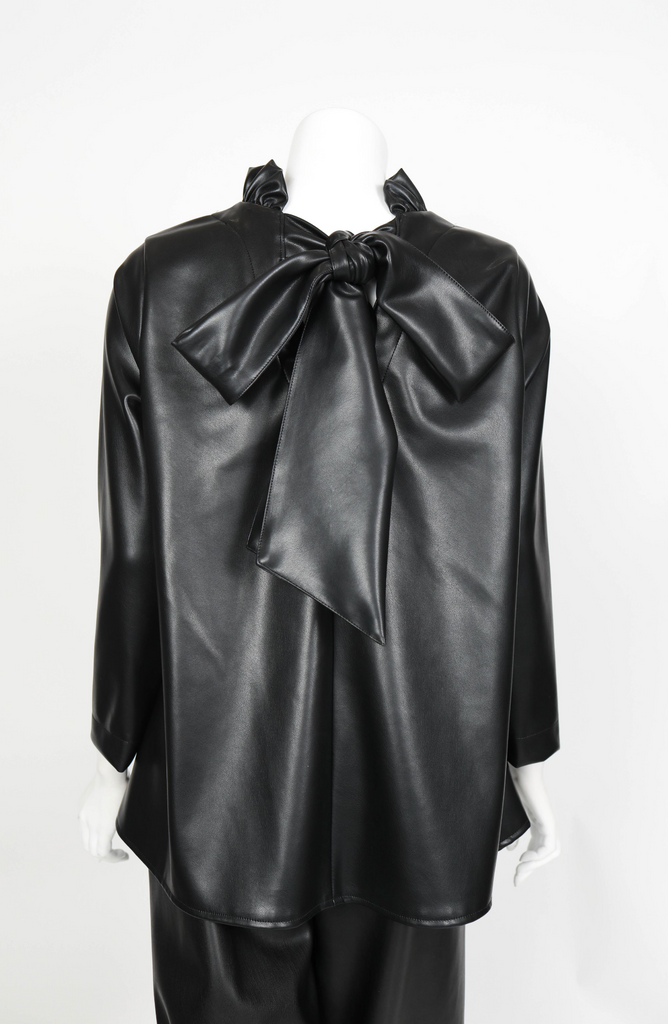 IC Collection | Stand Ruffle Collar & Black Ribbon Tie Top